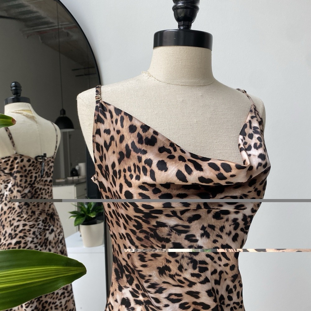 Guess Cowl Neck Leopard Print Silk Satin Slip Dress Size Medium Cherry Girl Y2k - Picture 7 of 7